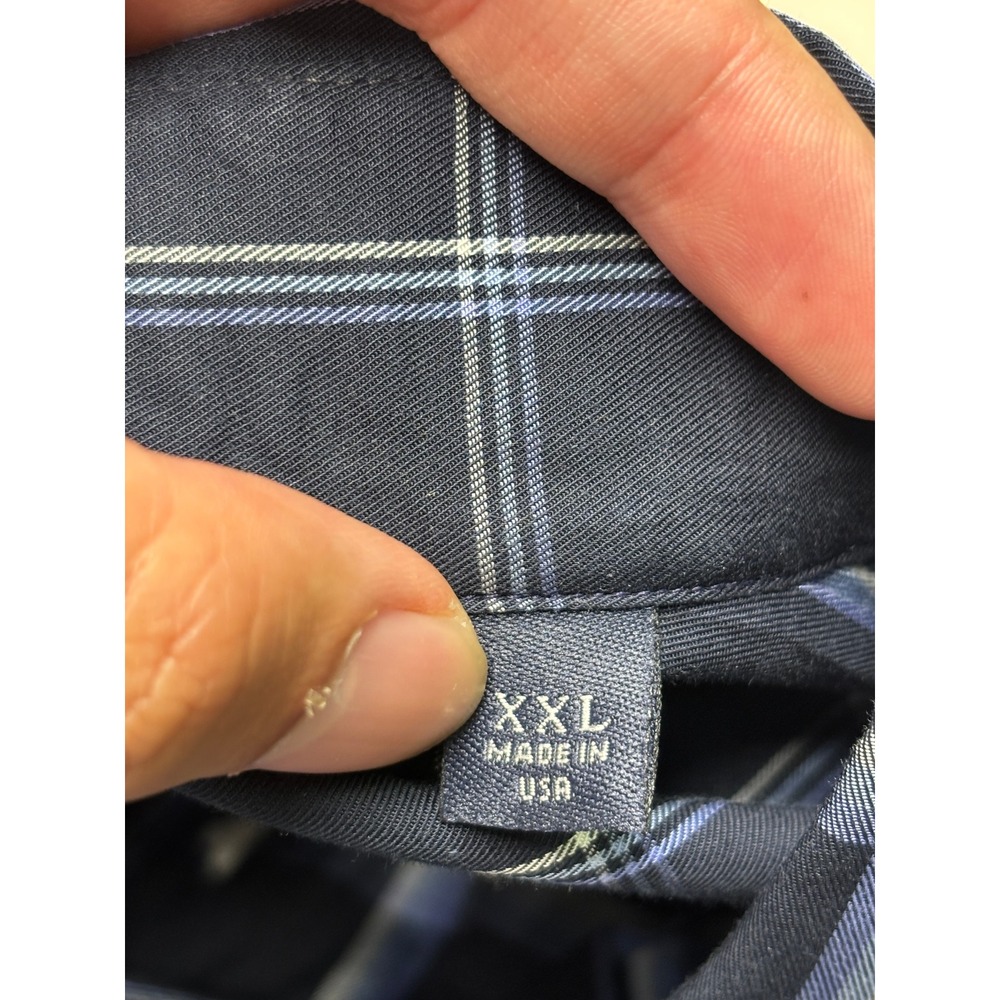 Burberry London Mens XXL Navy Blue Plaid Button Down Shirt Made in USA Cotton - Picture 5 of 11